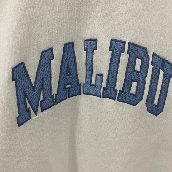 Malibu Pullover Long Sleeve White Blue Embroidered Impressions Sweatshirt S/M - Picture 2 of 7